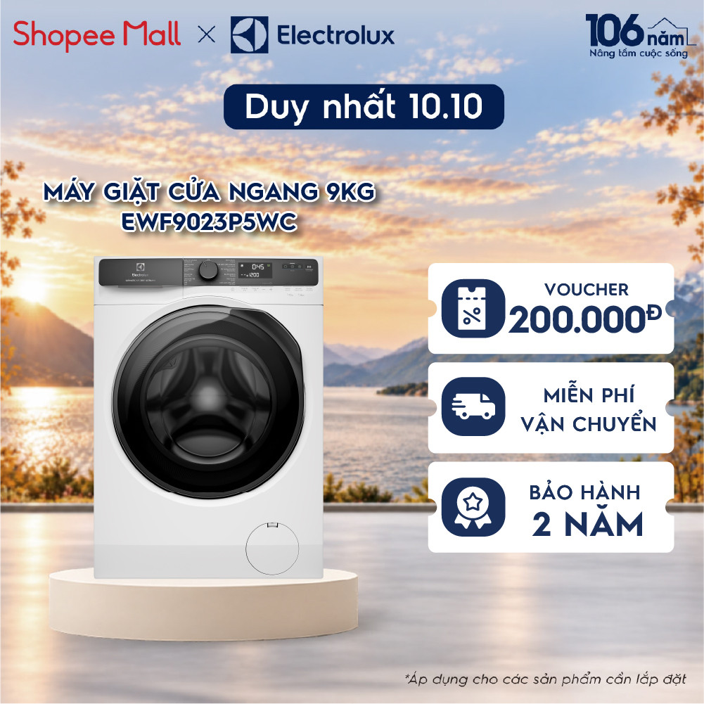 SHOPEE GIAO LẮP HCM HN - Máy giặt cửa ngang 9KG Electrolux S500 EWF9023P5WC - giặt đẩy tải 45 phút,UltraMix,EcoInverter