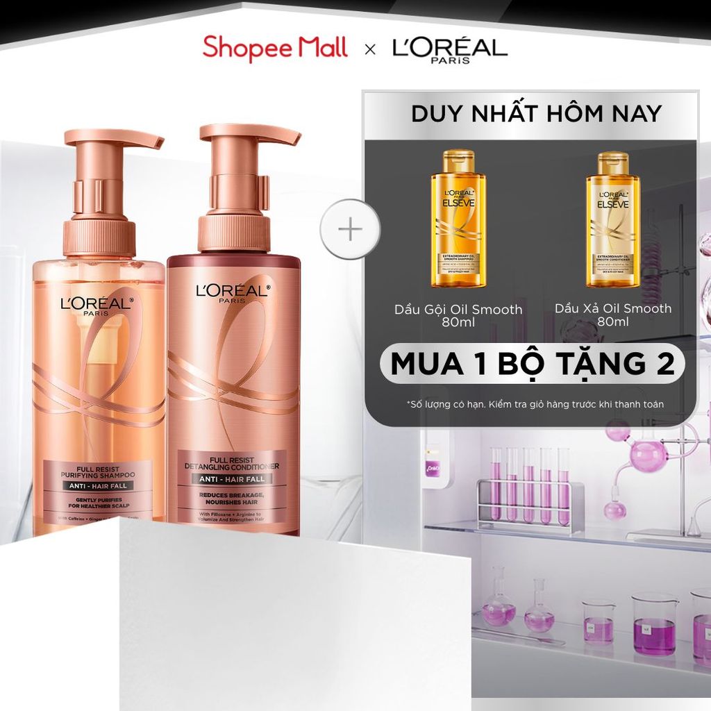 Bộ đôi dầu gội xả ngăn ngừa & giảm gãy rụng tóc, giúp tóc chắc khỏe hơn L’oreal Paris Elseve Full Resist 440ml