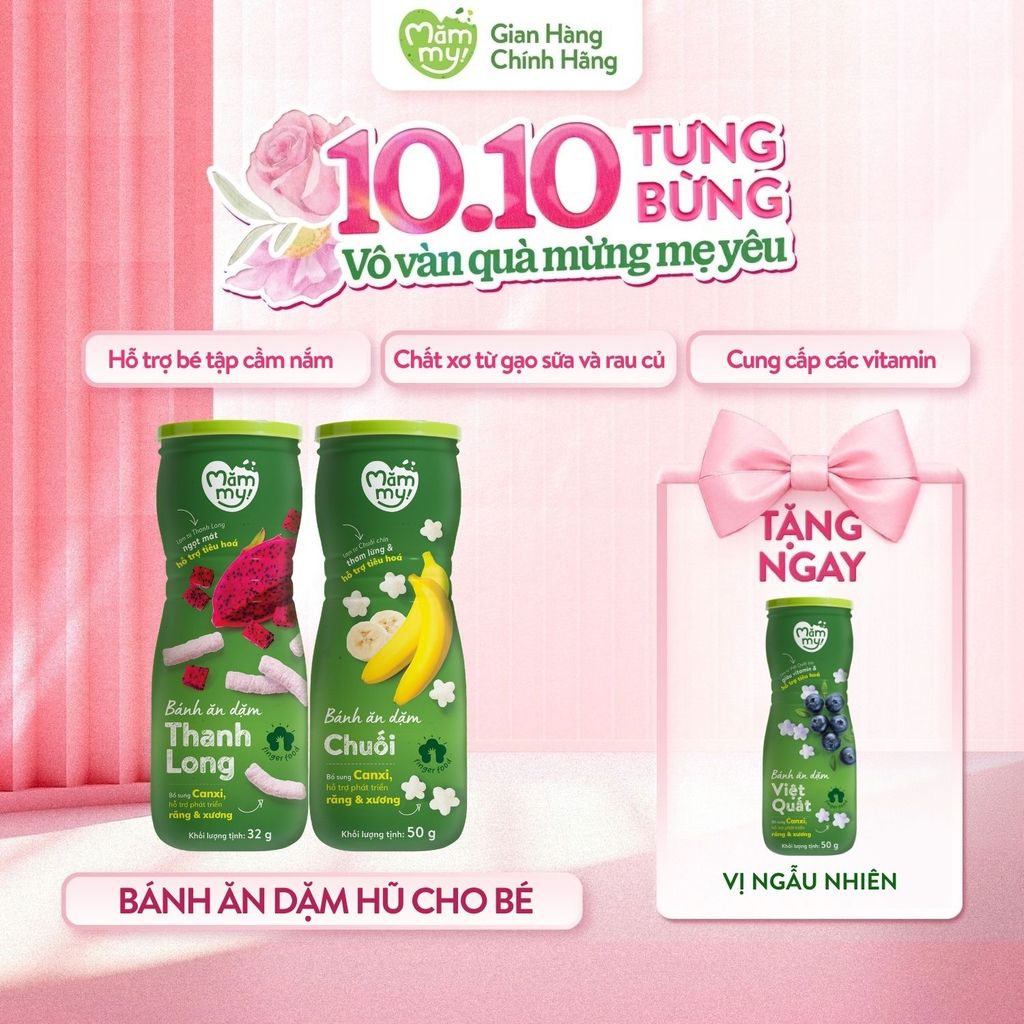 Combo 2 bánh ăn dặm cho bé  Mămmy vị trái cây, rau củ giúp hỗ trợ tiêu hoá, bé 6 tháng, hũ 32-50g