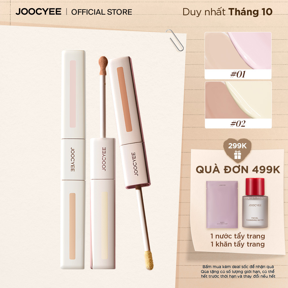 Kem che khuyết điểm hai đầu JOOCYEE Airy Wear Double Sided Concealer hiệu chỉnh sắc tố da chuyên biệt từng vùng, mắt, rãnh má, thâm mụn, che phủ tự nhiên, lâu trôi, không gây bể nền