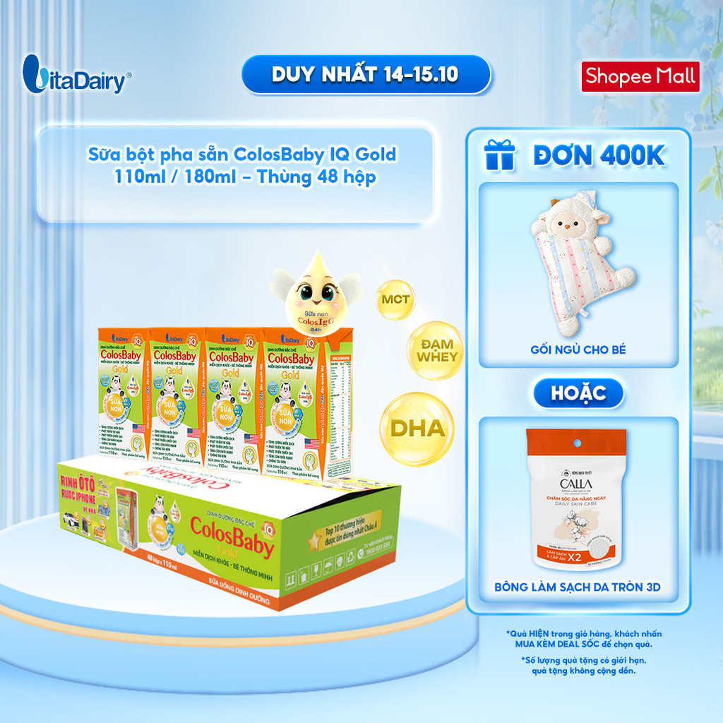 [THÙNG 48 HỘP] Sữa uống dinh dưỡng ColosBaby IQ Gold 110ml/180ml – Bổ sung DHA, hỗ trợ phát triển trí não