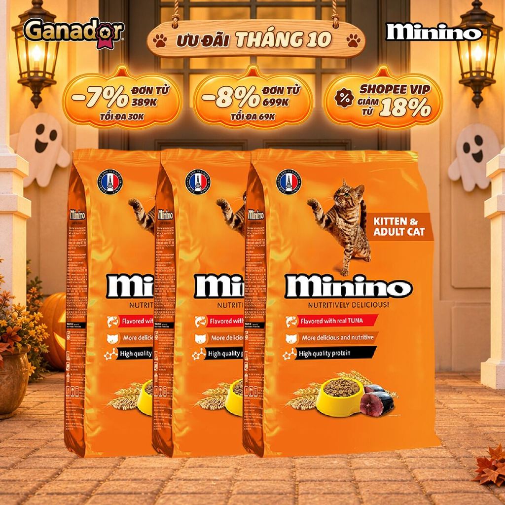 Combo 3 x Thức ăn hạt Minino cho mèo vị Cá ngừ 1.3kg