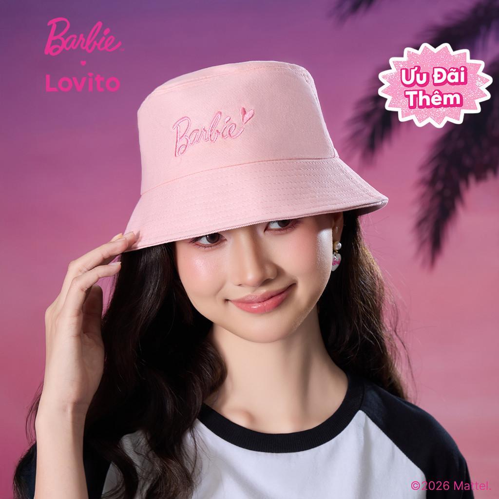 Barbie™ X Lovito Nón Lưỡi Trai Polyester Đen Thêu Họa Tiết LBL5AD042