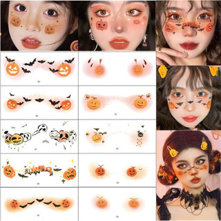 Hình xăm dán Halloween cho trẻ em với thiết kế hoạt hình dễ thương như bí ngô, đầu lâu, và mặt ma