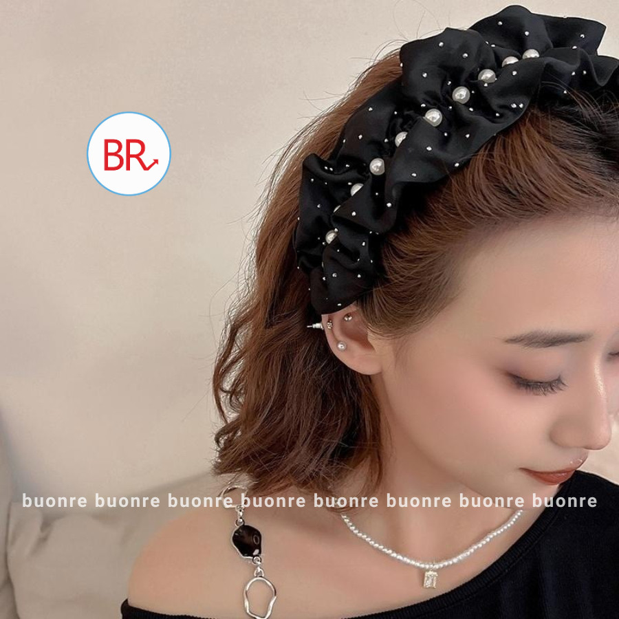 Bờm chấm bi đính ngọc trai–Bờm tóc nữ dự tiệc,bờm ngọc trai bản nhỏ xinh,phụ kiện cài tóc thời trang hottrend 2025