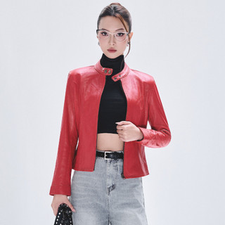 Áo da cừu nữ Racer Jaket trơn đơn giản cao cấp Fttleather tay cúc bấm không bong tróc nổ AN201C