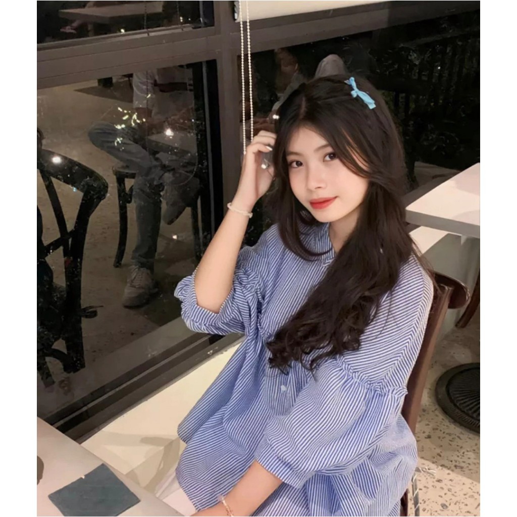 Áo kiểu babydoll tay ngắn phối bèo thiết kế tay phồng cổ trụ thời trang hàn quốc sang trọng, xinh xắn- A199
