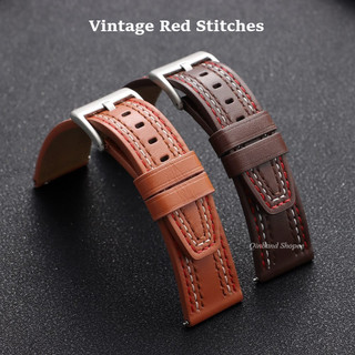 Vintage Khâu Đỏ Chính Hãng Da Bò Dây Đeo Đồng Hồ 20 Mm 22 Mm Nhanh Da Phát Hành Đồng Hồ Thông Minh Dây Đeo Nam Nữ Vòng Tay Cho SEIKO Diver