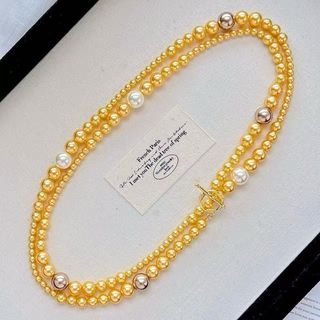 N1138 Vòng Cổ, Dây Chuyền, Mix Ngọc Nhân Tạo màu vàng trắng nâu đồng dài 90cm khoá OT thanh lịch cho nữ