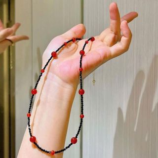 [N1110] Vòng Cổ, Dây Chuyền Ngọc Trai Đá Màu Đen Nhân Tạo Xen Kẽ Ngọc Đỏ - DAISYN