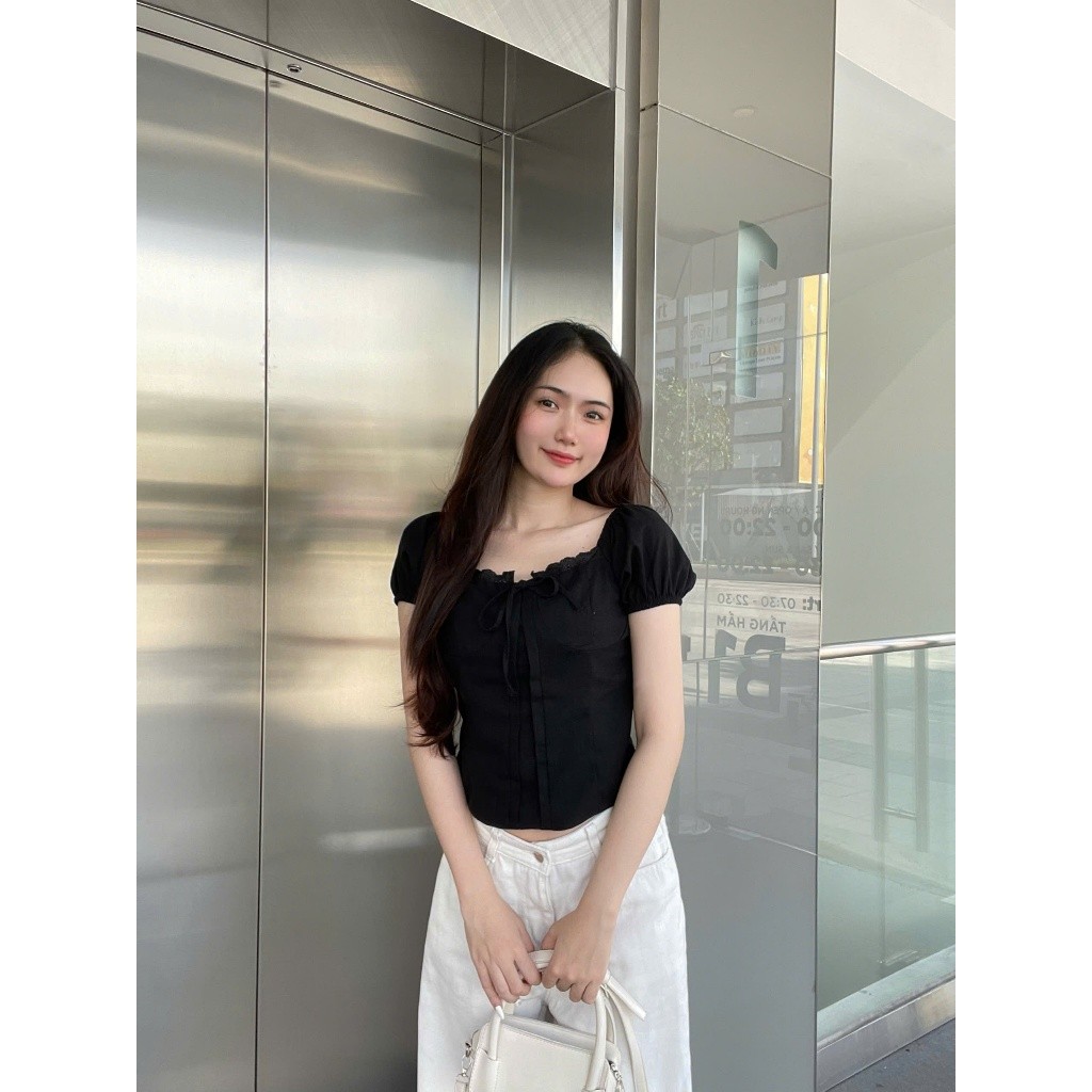 Áo Kiểu Linen Viền Ren Tay Bo - Rattit Top MA 380