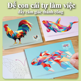 【BabyJoy】3D Ba Chiều Hình Học Cắt Dán,DIY Sáng Tạo Xếp tranh dán sticker Cho Trẻ Em,Nhãn dán hình động vật