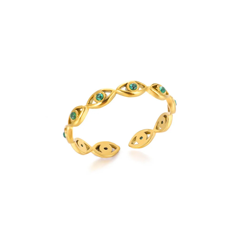 Nhẫn Mắt Quỷ Mạ Vàng 18K Nữ với Zircon Kẻ Sọc, An Toàn và Bền Màu
