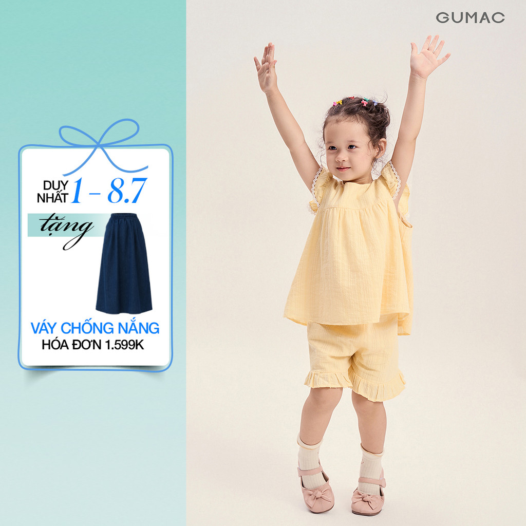 Set lẻ Áo Kiểu Bé Gái GUMAC Form A Tay Cánh Tiên AKG04034 - Quần Short Bé Gái GUMAC Form A Lưng Thun Lai Bèo SHKG0403
