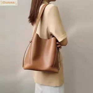 Túi xô nữ OUSXA, Túi đeo vai đa năng bằng da, Túi đeo chéo công suất lớn màu trơn thời trang dành cho nữ