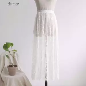 DELMER Váy An Toàn Petticoat, Sườn Xám 75cm Ren Underskirt Slips, Thời Trang Dạo Phố Hoa Cao Cấp Eo Lưới Underskirt Slips Dress Mùa Hè