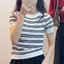 Mùa hè Mới Thời Trang Sọc Tay Ngắn Màu Trơn Đa Năng Giảm Tuổi Giảm Béo Dệt Kim Top Áo Thun VN