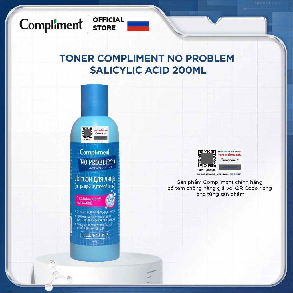 Toner BHA Compliment No Problem làm sạch sâu, giảm mụn, mờ thâm, kiềm dầu 200ml
