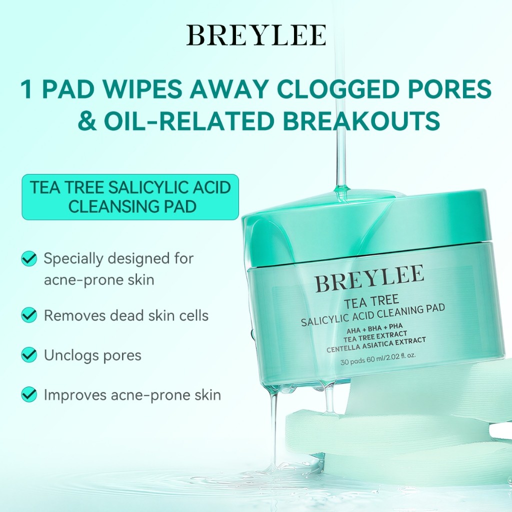 BREYLEE Làm sạch nhẹ nhàng Tấm bông tẩy tế bào chết với trà Axit Salicylic cho mụn trứng cá và Vitamin C Làm sáng 30 Chiếc