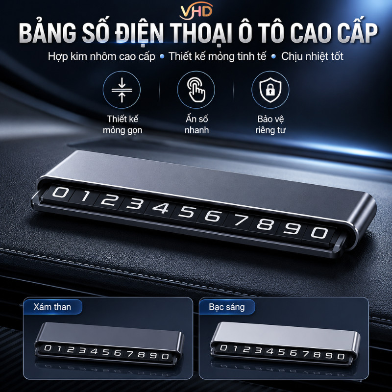 Bảng Số Điện Thoại Ô Tô Cao Cấp - Vật liệu hợp kim nhôm cao cấp, Thiết Kế Mỏng Tinh Tế, Chịu Nhiệt Tốt