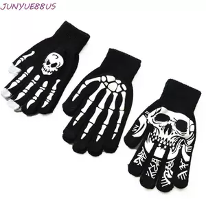 JUNYUE88US Găng Tay Full Ngón Tay Nữ Ấm Kinh Dị Không Trượt Giữ Ấm Xương Tay Xương Đầu Lâu Phụ Kiện Thời Trang