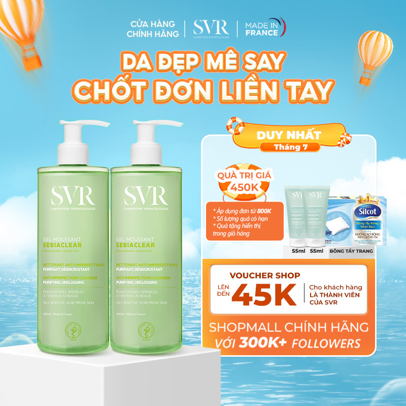 Bộ đôi Gel rửa mặt cho da dầu mụn SVR Sebiaclear Gel Moussant 400ML (CBG06)