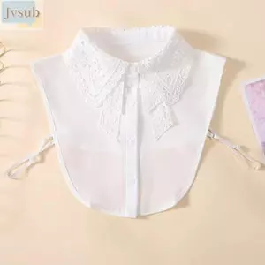 JVSUB Cổ Giả, Nút Ren Cổ Có Thể Tháo Rời, Dây Cổ Voan Trắng Thanh Lịch Có Thể Tháo Rời Phong Cách Ve Áo Nửa Áo Len Phụ Kiện