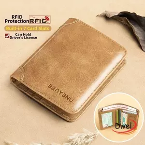 Ví nam DWEL, Ví gấp đôi đa chức năng chặn RFID, Túi đựng thẻ tín dụng ID ngắn mỏng bằng da PU cổ điển dành cho nam nữ