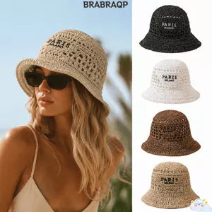 Mũ Câu Cá BRARAA, Vành Rộng Chữ Thêu Nón, Thời Trang Lưới Thoáng Khí Chống Tia UV Rỗng Móc Rơm Mũ Dành Cho Nữ