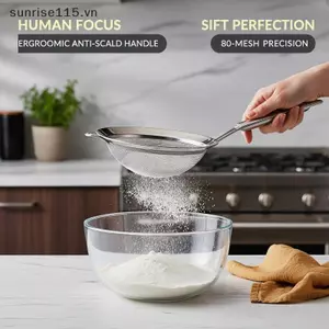 Thìa lọc bằng thép không gỉ chất lượng cao SRVN có tay cầm dài Lưới chống bỏng để nấu ăn.