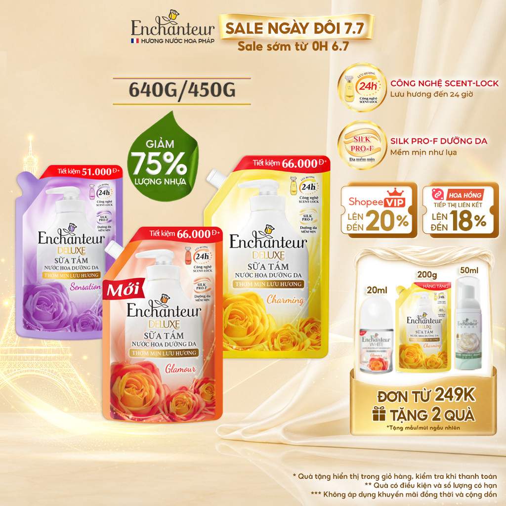 [TIẾT KIỆM 66K] Túi Refill Sữa Tắm Nước Hoa Dưỡng Da Enchanteur Thơm Mịn Lưu Hương ( 640g / 450g )