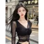 Đầu thu nhẹ nhàng dành cho con gái sang trọng Áo thun dài tay cổ chữ V ngắn Slim-Fit Pure Desire Gợi cảm Niche Celebr