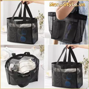 Túi đi biển MONOSTYLE, Túi đeo vai dung tích lớn trong suốt, Túi đựng đồ trang điểm đa chức năng lưới rỗng Du lịch