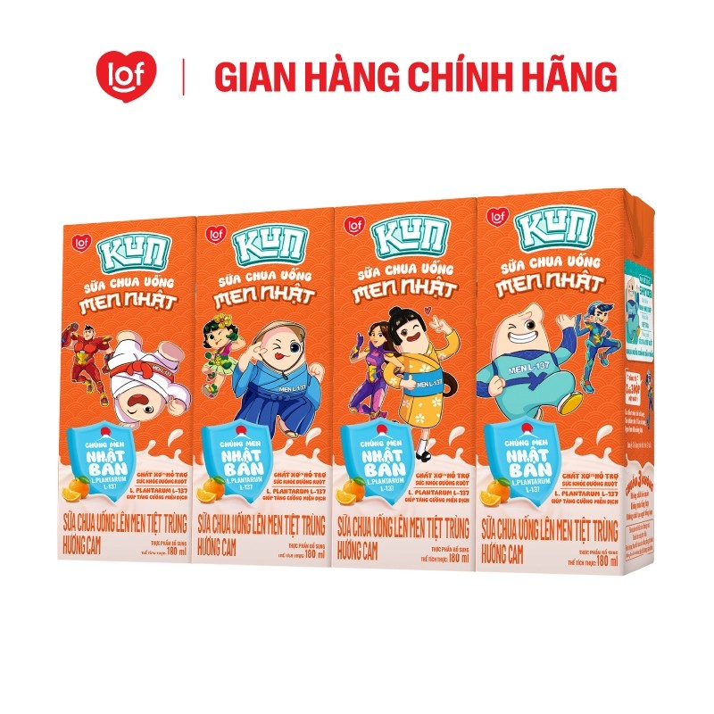 Sữa chua uống KUN hương cam thùng 48 hộp x 180ml (Có thể nhận bao bì cũ/mới)