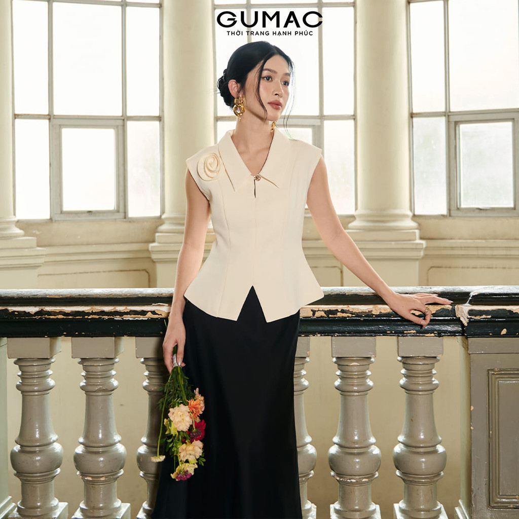 Áo Gile Nữ GUMAC May Liền Phối Đính Hoa Thủ Công Sang Trọng Công Sở Thanh Lịch AF10030