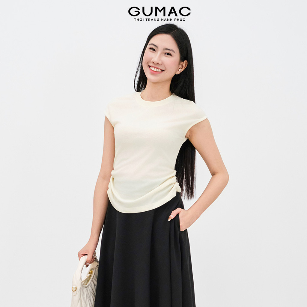 Áo Thun Nữ Cơ Bản GUMAC Form Ôm Vừa Kiểu Tay Hến Trẻ Trung ATE11035