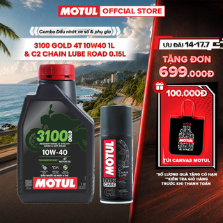 Combo Dầu nhớt xe Máy MOTUL 3100 GOLD 4T 10W40 1L và Xịt sên / xích MOTUL C2 CHAIN LUBE ROAD 0.15L