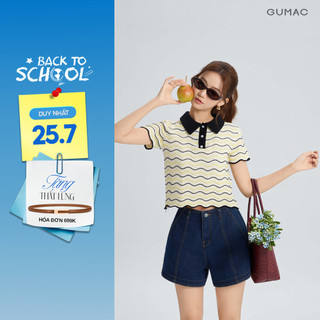 Quần Short Nữ GUMAC Form A Nhẹ Lưng Liền Có Con Đỉa Túi Xéo Hai Bên Chất Liệu Denim Mềm SHG05059