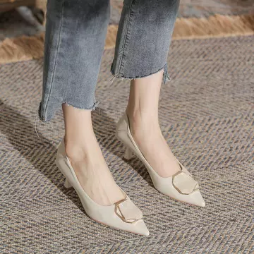 Giày cao gót mũi nhọn kiểu Pháp Giày cao gót đế mềm nhẹ nhàng 3CM Giày cao gót cổ tích cổ tích cao cấp 3CM [Bao gồm da lợn Hồi giáo Không mua]