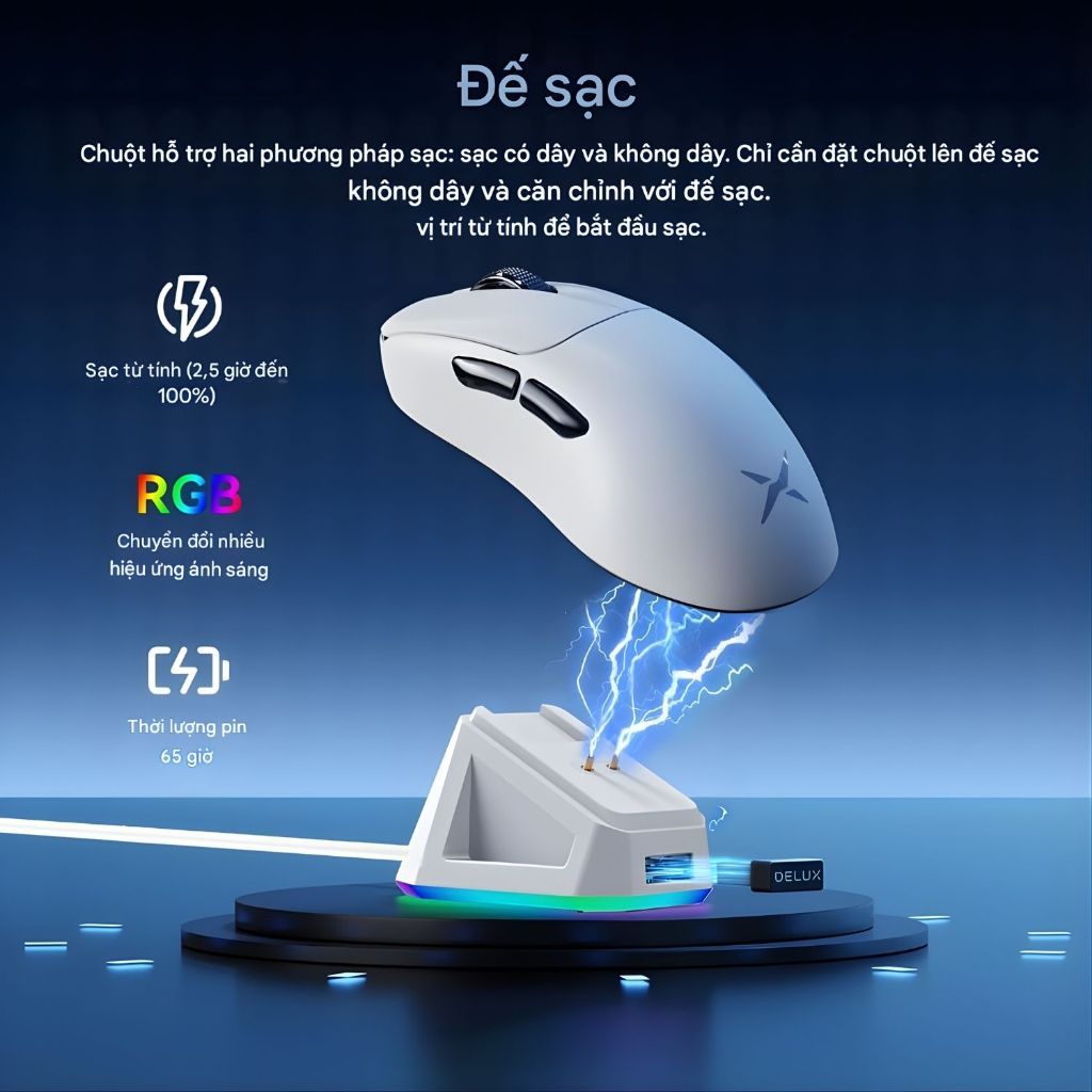Chuột chơi game Cao Cấp Delux M500 PRO PAW3395 MAX 26000 DPI Đế sạc RGB  Bluetooth THKeyboard | BigBuy360 - bigbuy360.vn