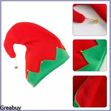 GREABUY Jingle Bell Mũ trang trí Ông già Noel Người trợ giúp Mũ Lễ hội Mũ lưỡi trai sang trọng Mũ lưỡi trai màu xanh lá cây