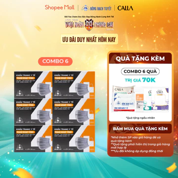 Combo 6 Hộp Khẩu trang Bông Bạch Tuyết 4 lớp - than hoạt tính (50 cái/hộp)
