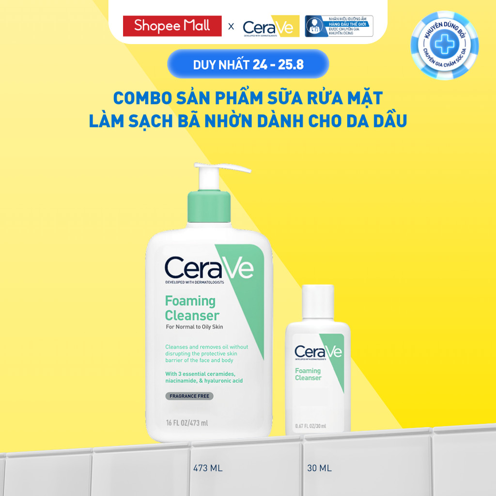 [DEAL ĐỘC QUYỀN – HannahOlala] Bộ sản phẩm sữa rửa mặt CeraVe làm sạch bã nhờn dành cho da dầu Foaming Cleanser