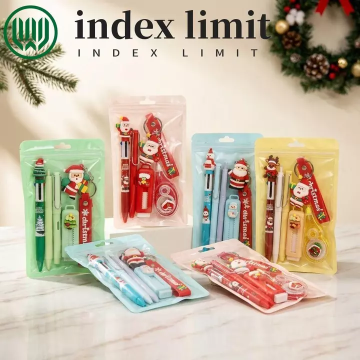 INDEX GIỚI HẠN 5 Cái / bộ Quà tặng văn phòng phẩm học tập, Bút bi 4 màu Bút chì Bộ văn phòng phẩm Giáng sinh, Móc khóa ông già Noel di động Bộ văn phòng phẩm bền bỉ Đồ dùng văn phòng
