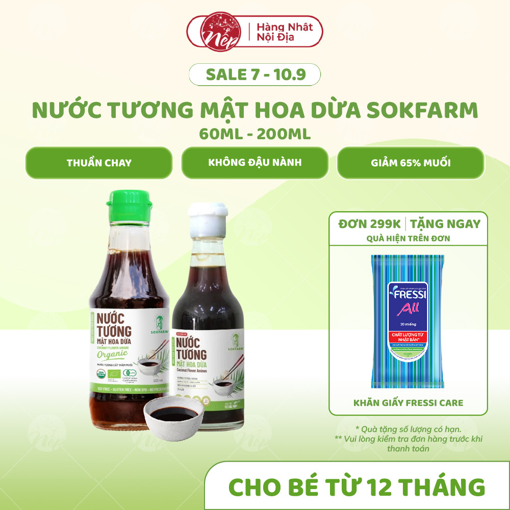 [Date Mới] Nước tương Mật Hoa Dừa Sokfarm thuần chay, không đậu nành, giảm 65% muối 60ml | 200ml - nepshop1