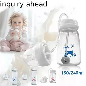 YÊU CẦU Bình sữa AHEAD, Bình sữa trẻ sơ sinh rảnh tay 150 / 240ml, PP dễ thương có ống hút Bình sữa cổ bình cho trẻ sơ sinh cho bé ăn