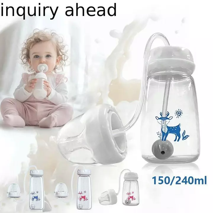 YÊU CẦU Bình sữa AHEAD, Bình sữa trẻ sơ sinh rảnh tay 150 / 240ml, PP dễ thương có ống hút Bình sữa cổ bình cho trẻ sơ sinh cho bé ăn