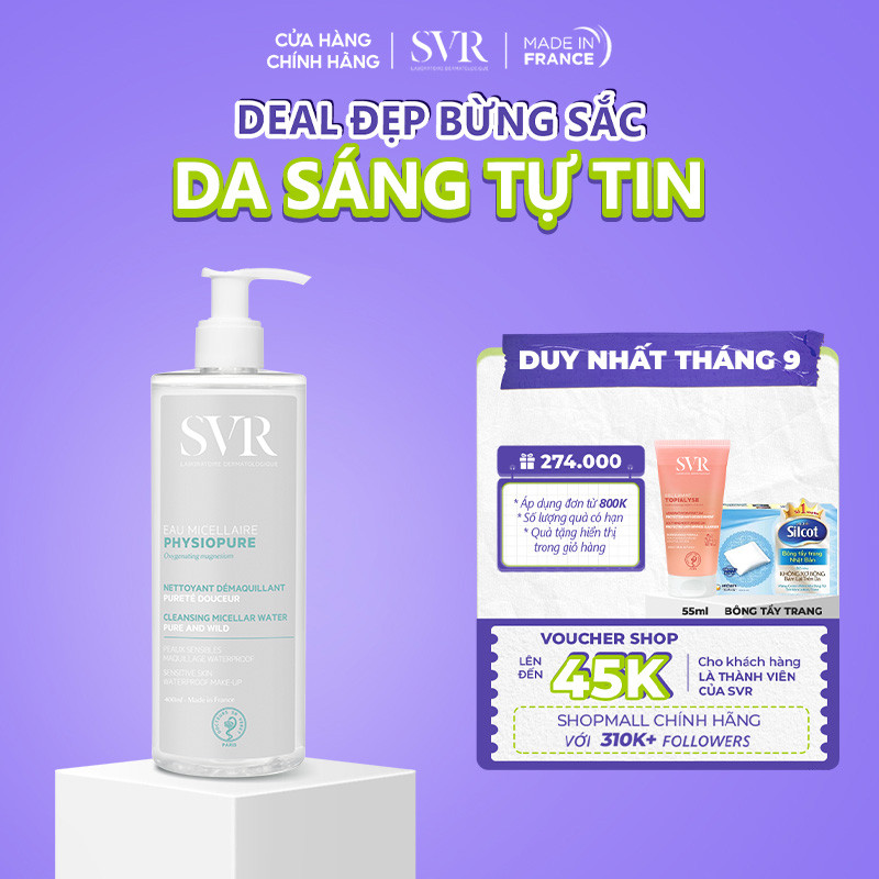 Nước tẩy trang cho da nhạy cảm SVR Physiopure Eau Micellaire 400ML