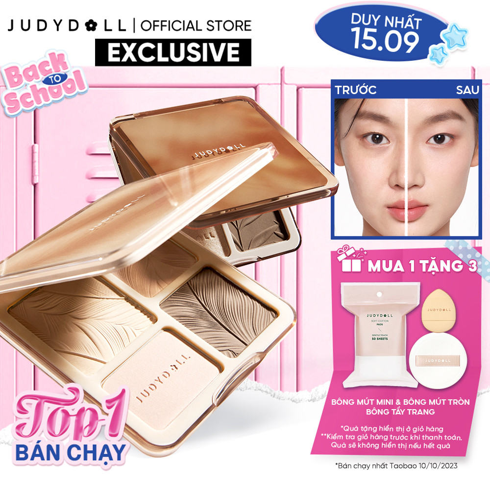 Bảng Phấn Tạo Khối Bắt Sáng 4 Ô JUDYDOLL Highlight & Contour Palette Mỏng Mịn Dễ tán Chuẩn màu 3D Lâu trôi 9g
