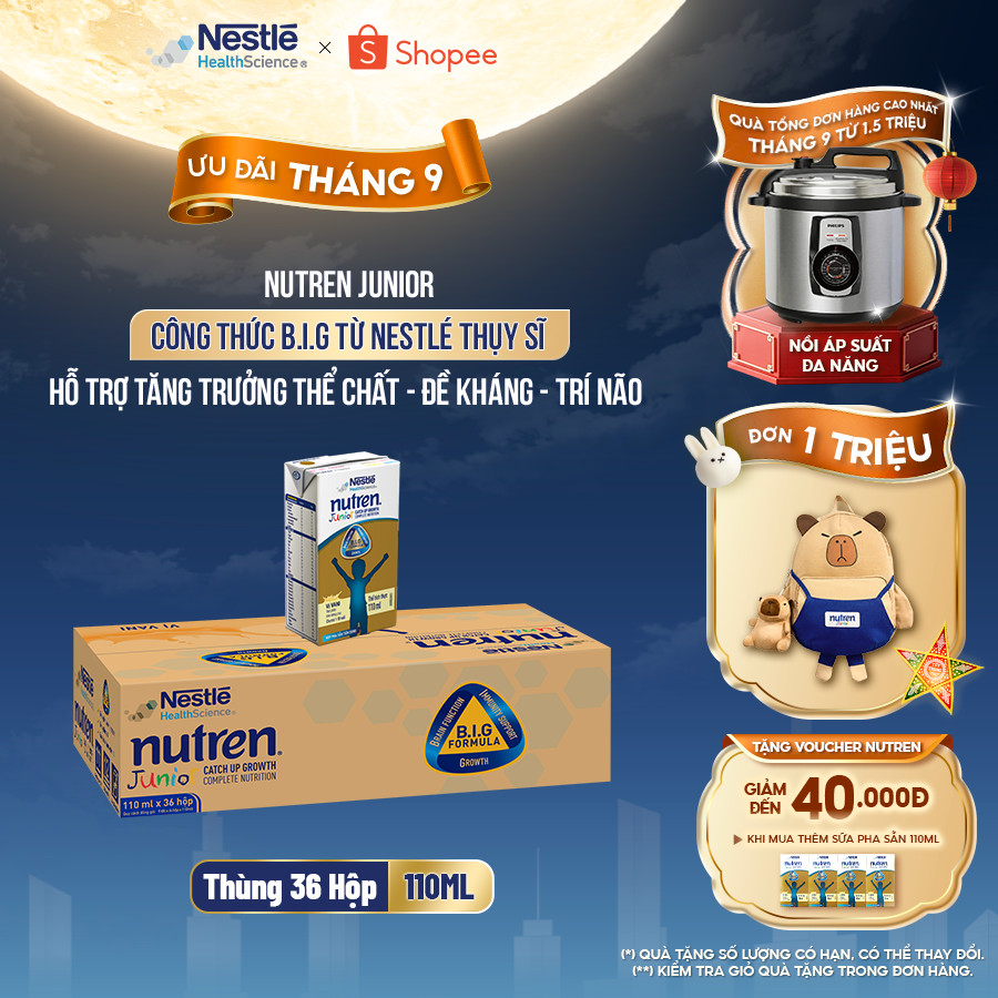 Thùng 36 Hộp Sữa Pha Sẵn NESTLÉ NUTREN JUNIOR Thụy Sĩ Công Thức BIG Tăng Trưởng 110ML